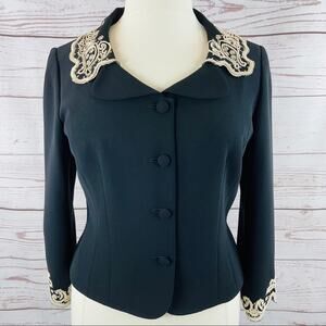 Maggy London black gold blazer embroidery long slv
